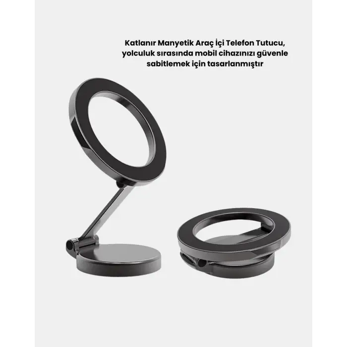 Katlanır Manyetik Araç İçi Telefon Tutucu – 360° Dönebilen, MagSafe Uyumlu, Güçlü Mıknatıslı Tasarım