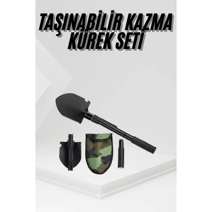 Katlanır Portatif Kazma Kürek Seti Portatif Çelik Taşıma Çantalı Pusulalı