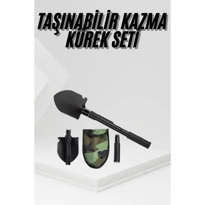 Katlanır Portatif Kazma Kürek Seti Portatif Çelik Taşıma Çantalı Pusulalı
