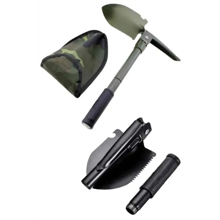 Katlanır Portatif Kazma Kürek Seti Portatif Çelik Taşıma Çantalı Pusulalı