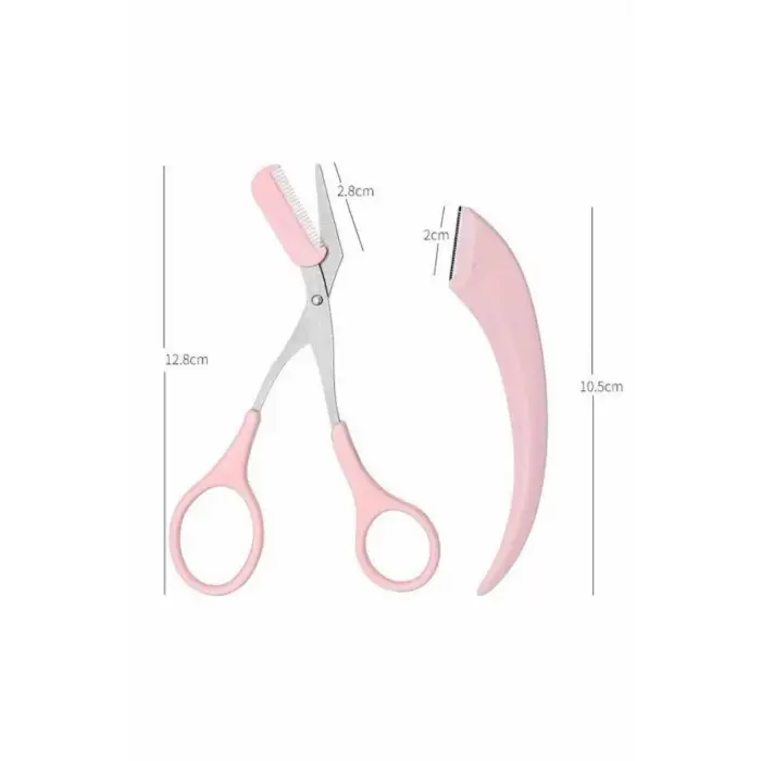 Kavisli Kaş Düzeltici Seti Kaş Makası ve Kaş Usturası Paslanmaz Çelik Bıçaklı