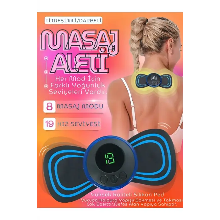 Kelebek Masaj Aleti Bel Sırt Bacak Kol Titreşimli Masaj Pedi Şarjlı 8 Modlu Vücut Tens Cihazı