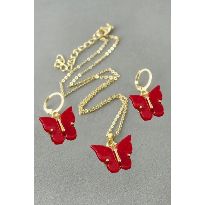 Kelebek Polyester Kutulu Kolye Set