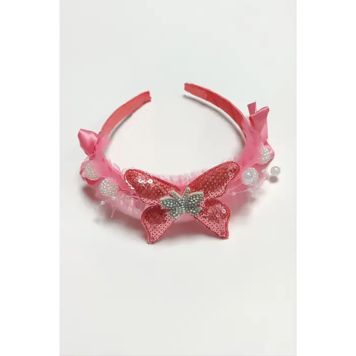 Kelebek Tüllü Taşlı Çocuk Taç