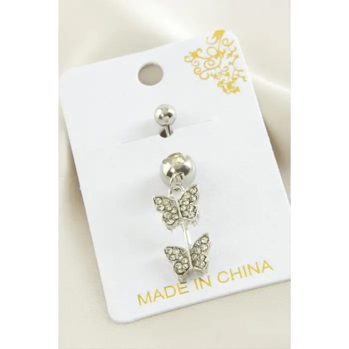 Kelebek Zirkon Taşlı Çelik Piercing 1 Adet