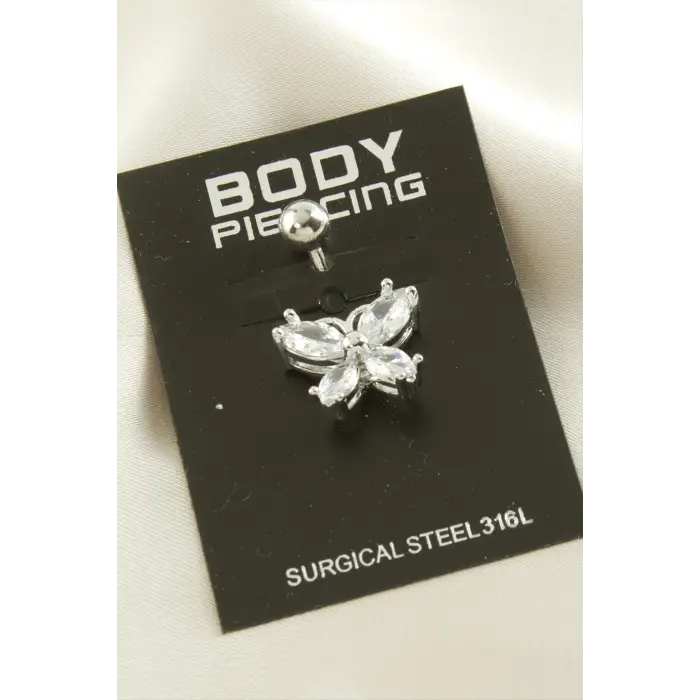 Kelebek Zirkon Taşlı Çelik Piercing 1 Adet