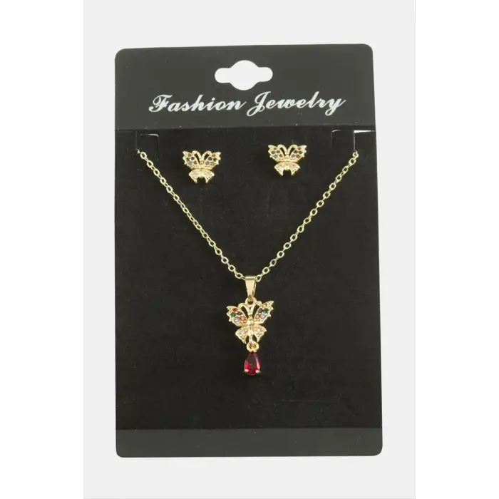 Kelebek Zirkon Taşlı Set Kolye