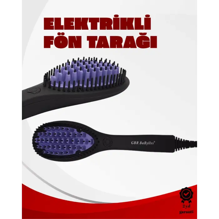 Keramik Isıtıcılı Elektrikli Saç Düzleştirme Fırçası – 360° Kablo