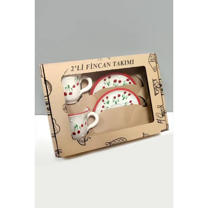 Kiraz Desenli Seramik İkili Fincan Takımı