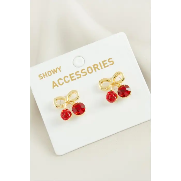 Kiraz Kristal Taşlı Trend Metal Küpe