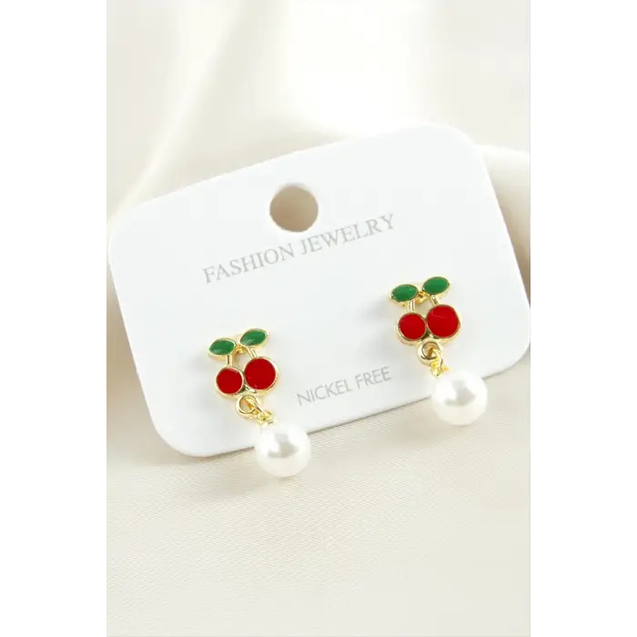 Kiraz Mineli İnci Küpe