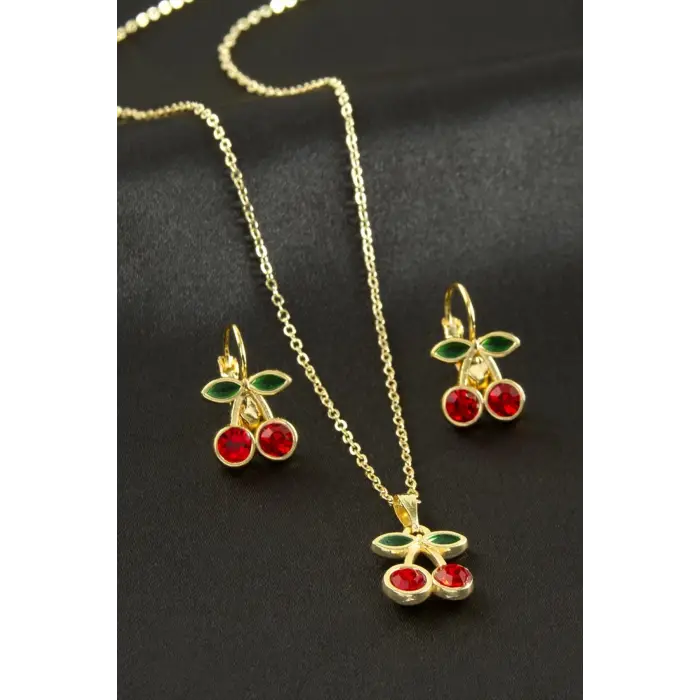 Kiraz Taşlı Set Kolye