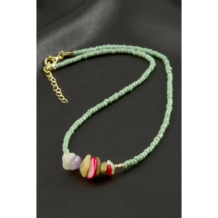 Kırık Doğaltaş Kum Boncuk Kolye