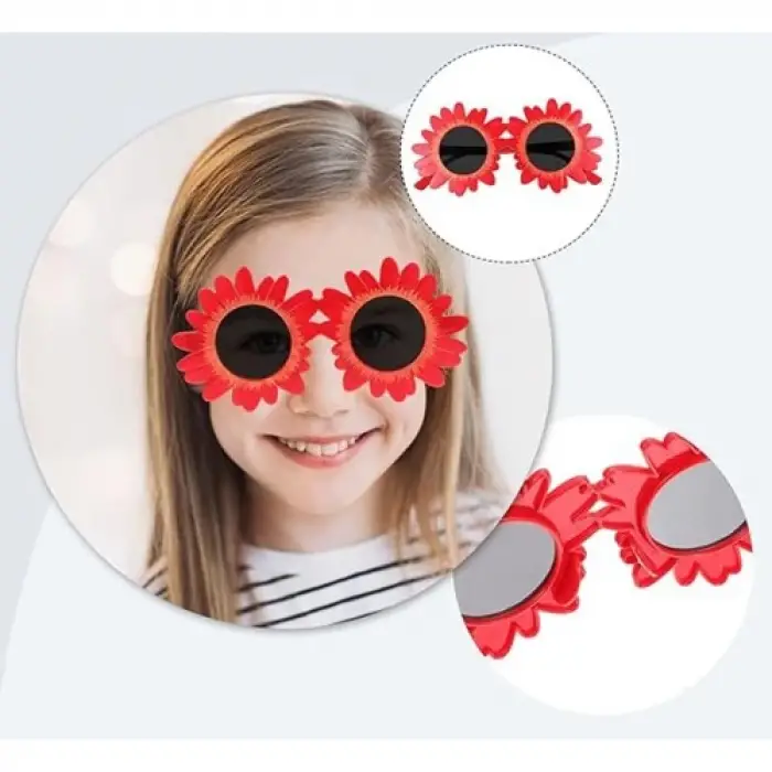 Kırmızı Renk Papatya Şekilli Parti Gözlüğü