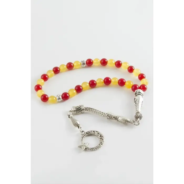 Kırmızı Sarı Ceyt Doğaltaş Tesbih 6 mm