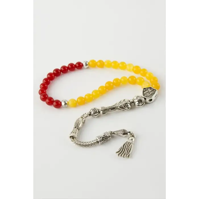 Kırmızı Sarı Ceyt Doğaltaş Tesbih 6 mm