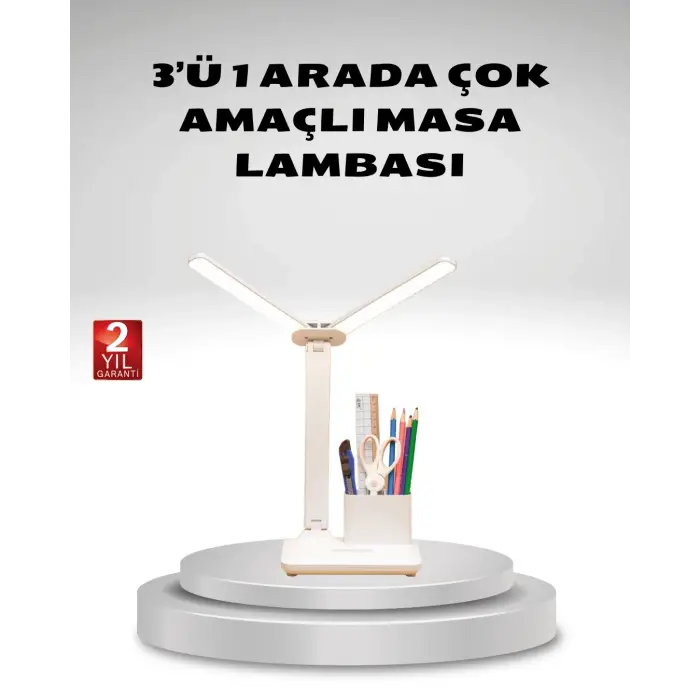 Kısılabilir LED Masa Lambası – Kalemlik ve Telefon Standlı, Göz Yormayan Işık