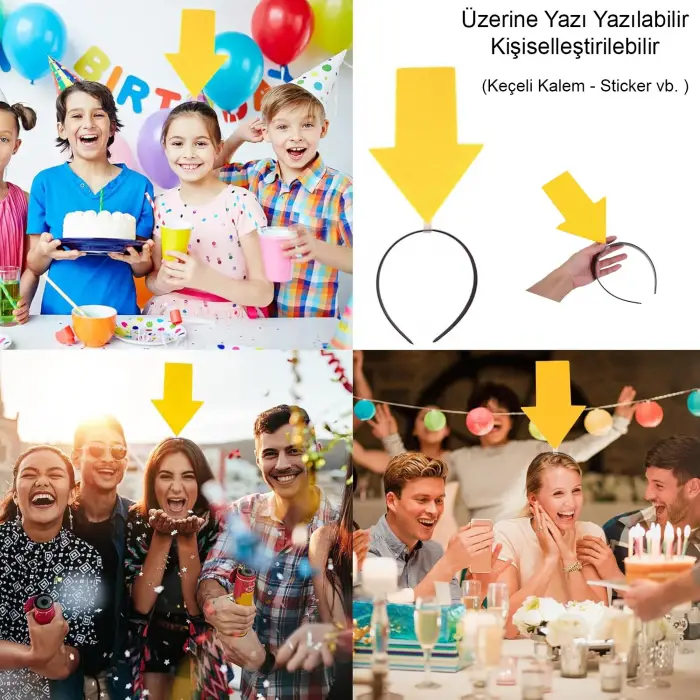 Kişiselleştirilebilir Ok Taç – Üzerine Yazı Yazılabilen Parti Tacı Sarı Renk