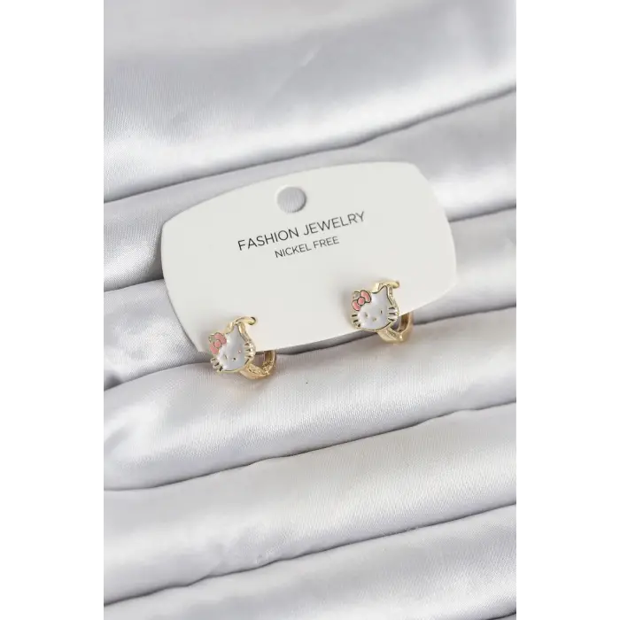 Kitty Model Gold Renk Pirinç Çocuk Küpe