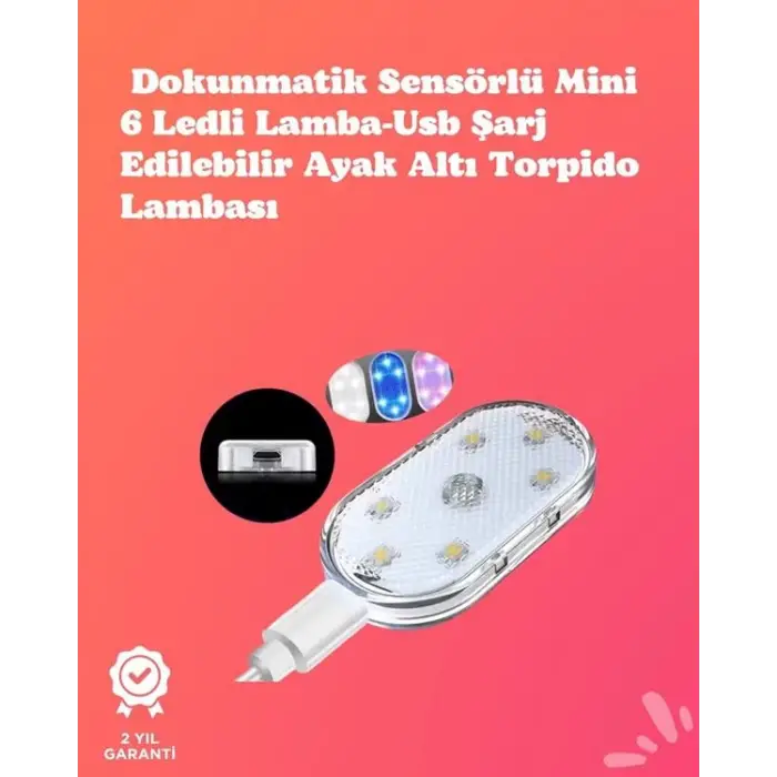 Kolay Montajlı, Çok Renkli USB Şarjlı Kablosuz Araç İçi Işık Seti