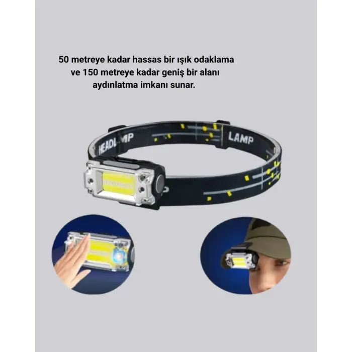 Kompakt LED Kafs Feneri USB Şarjlı Manyetik 2 Işık Modlu 215 Lümen