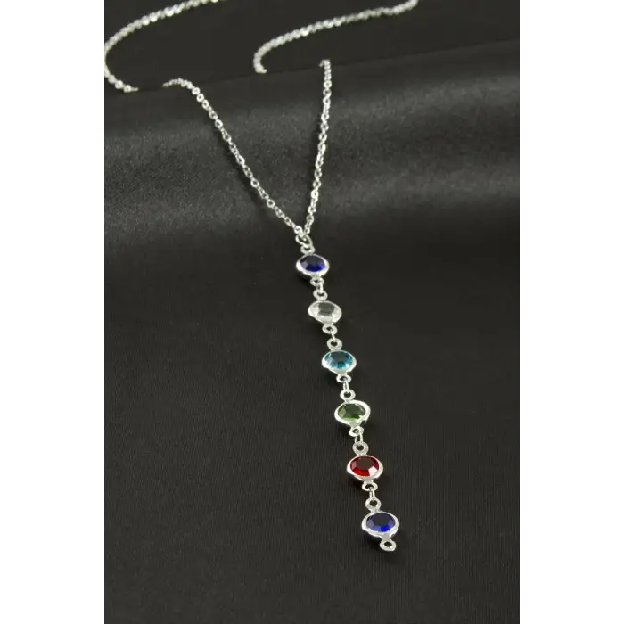 Kristal Taşlı Çelik Kolye