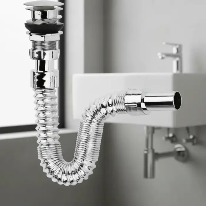 Krom Basmalı Sifon -Körüklü Sifon Bas Stoplu Lavabo Mutfak Sifonu-Paslanmaz