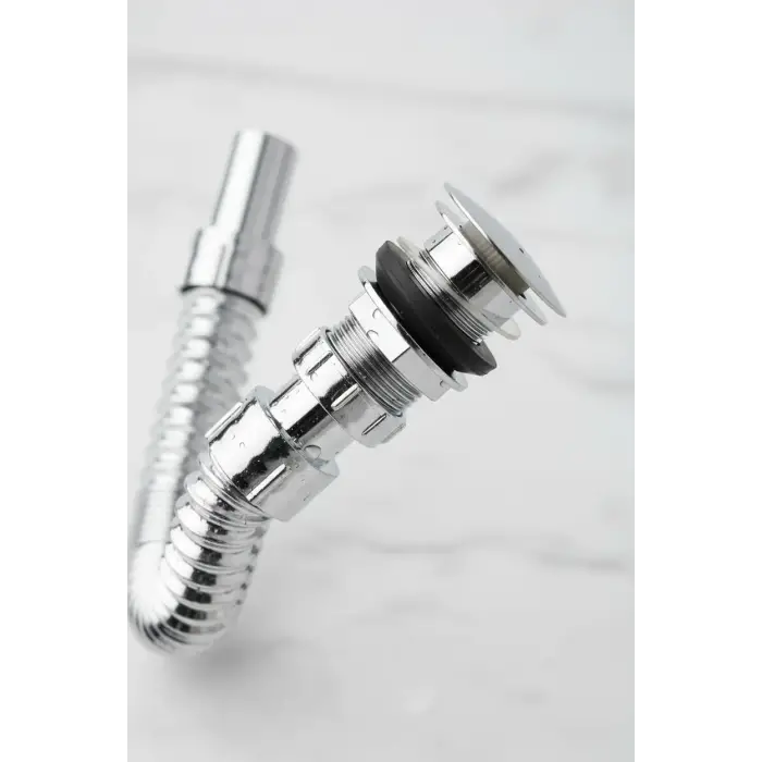 Krom Basmalı Sifon -Körüklü Sifon Bas Stoplu Lavabo Mutfak Sifonu-Paslanmaz