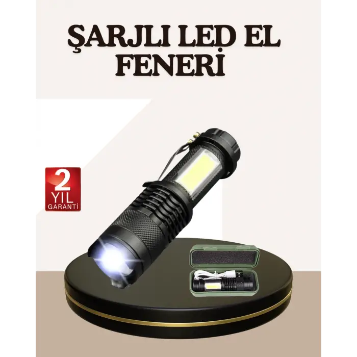 Küçük Boy Şarjlı LED El Feneri Taşınabilir Klipsli