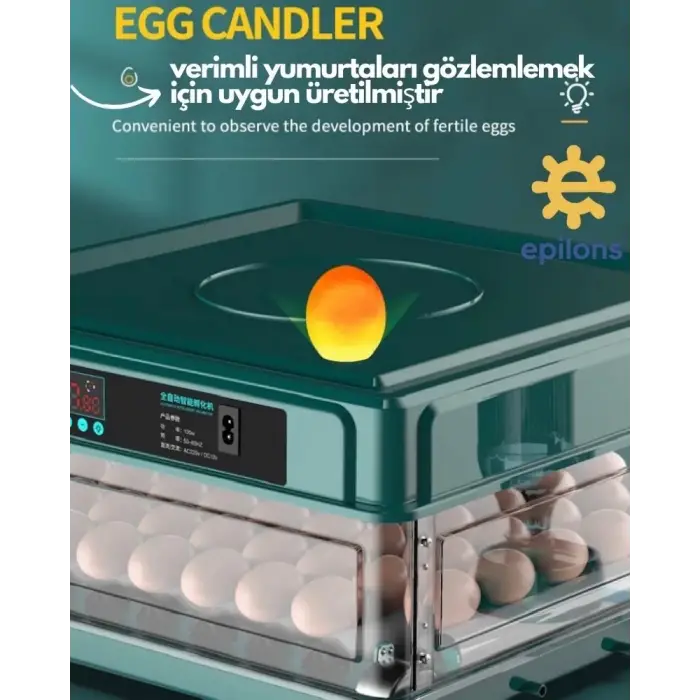 130 Yumurtalık Tam Otomatik Kuluçka Makinesi Yedek Parçalı Motorlu Akü Kablolu Silindir Viyollü Profesyonel