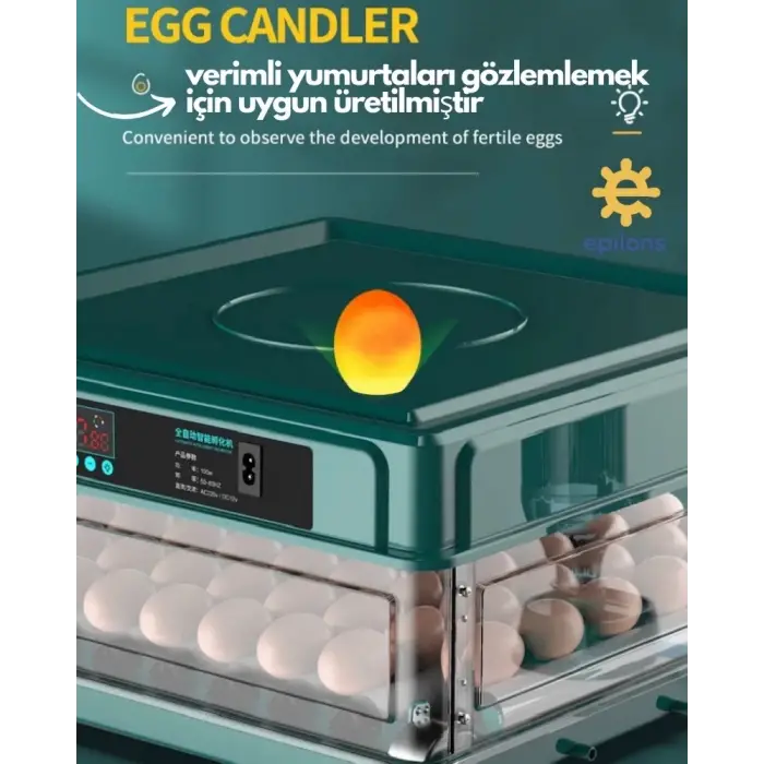 130 Yumurtalık Tam Otomatik Kuluçka Makinesi Wi-fi Kamera Hediyeli Yedek Motorlu Profesyonel Tavuk Kaz Ördek Bıldırcın Güvercin Süs Kuşu İçin İdeal