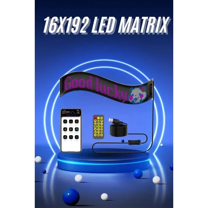 Kumandalı App Kontrollü LED Ekran 16X192 pixel Led Matrix Araç Camı Yazısı