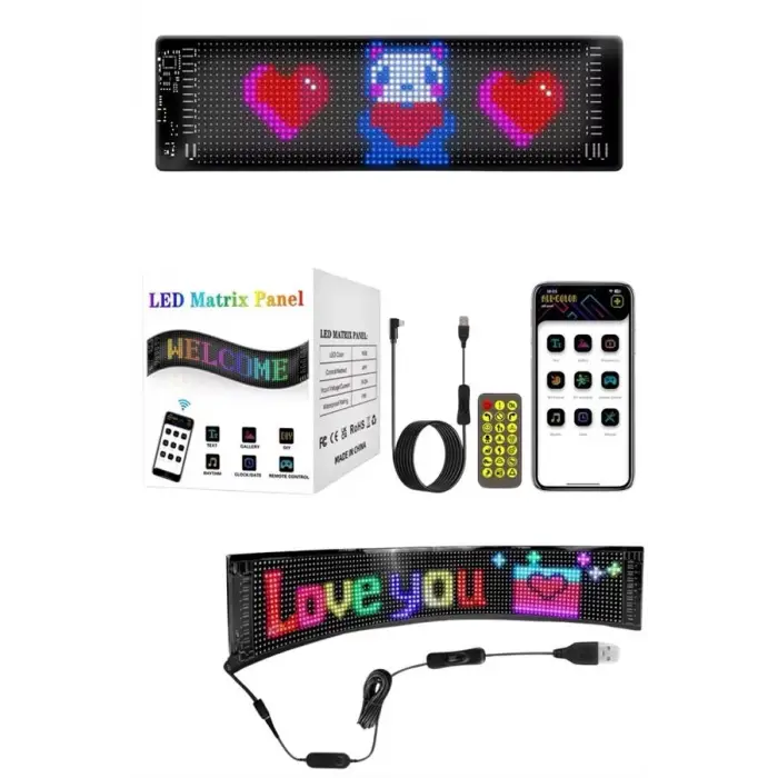 Kumandalı App Kontrollü LED Ekran 16X192 pixel Led Matrix Araç Camı Yazısı