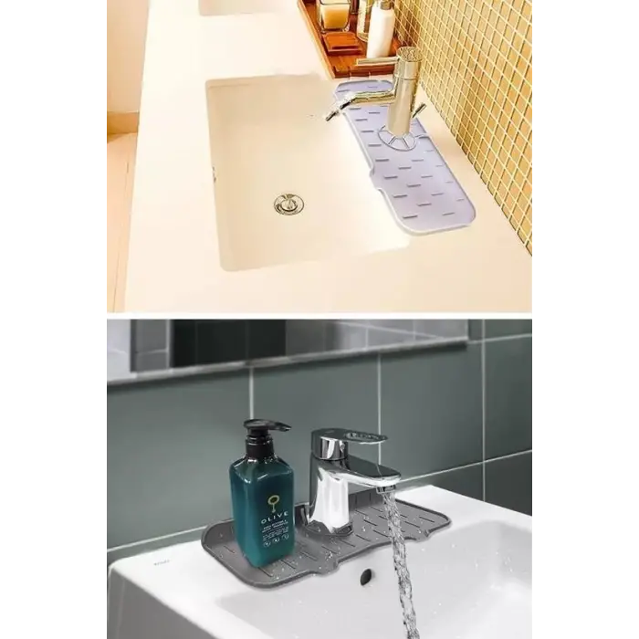 Lavabo İçin Silikon Esnek Mat Musluk Sapı Damlama Tutucu Raf Mutfak Tezgahı Sıçrama Koruma