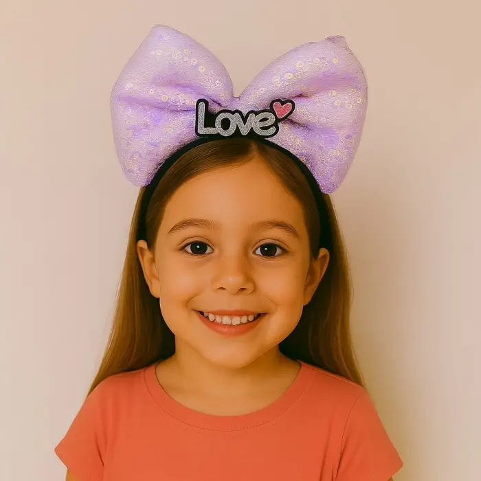 LED Işıklı Love Yazılı Mor Fiyonk Taç – Kız Çocuk Parti Tacı