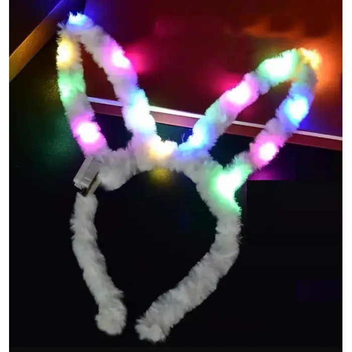 Led Işıklı Peluş Pofuduk Tavşan Kulak Tavşan Taç Beyaz 17X23 cm