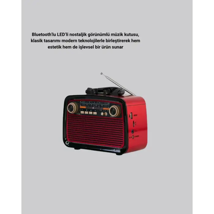 LED’li Nostaljik Bluetooth Hoparlör – Vintage Tasarım, Ahşap Doku