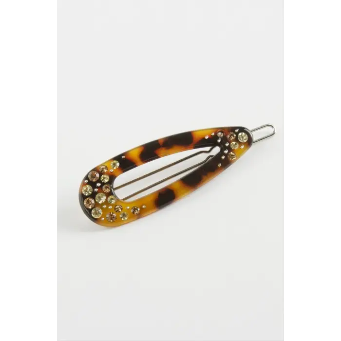 Leopar Desenli Taşlı Klipsli Toka