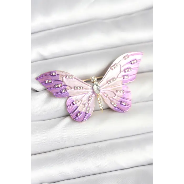 Lila Renk Kelebek Model Broş