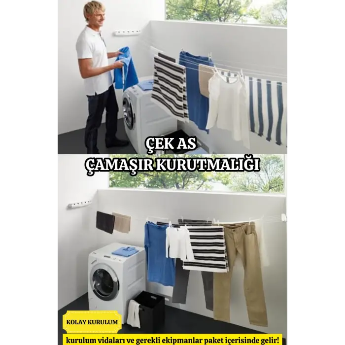 Lüx Çamaşır Kurutmalık Çek As 5 İpli 4 Metre Kolay Kurulum Açılır Kapanır Ergonomik Dayanıklı