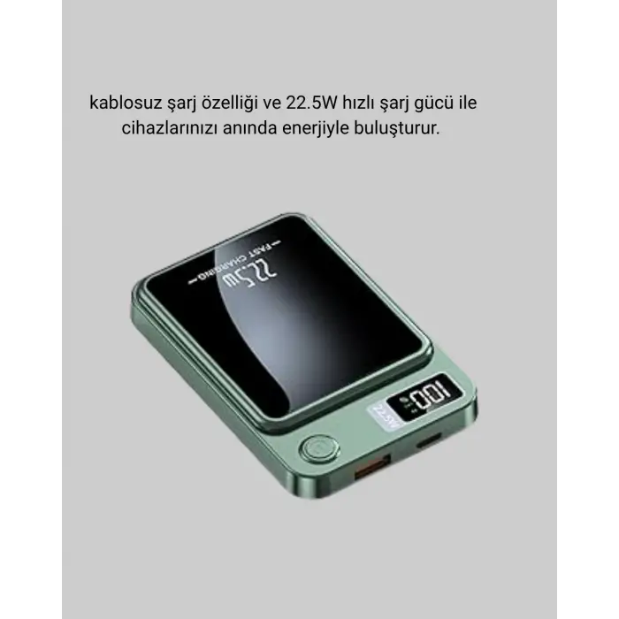 MagSafe Powerbank Kablosuz Şarjlı ve 22.5W Hızlı Şarj Destekli