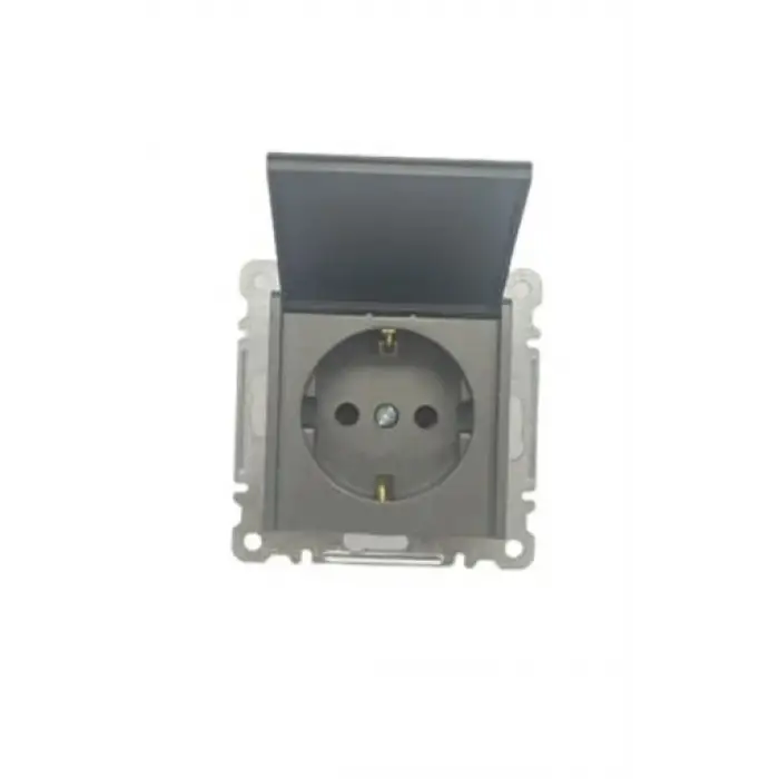 Füme Kapaklı Topraklı Priz Çerçevesiz - Priz ve Anahtar İçin Uyumlu Çerçeve