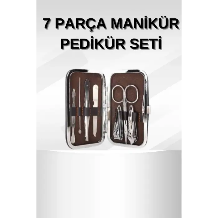 Manikür Pedikür Seti 7 Parça Tırnak Makası Kaş Makası Cımbız Çantalı