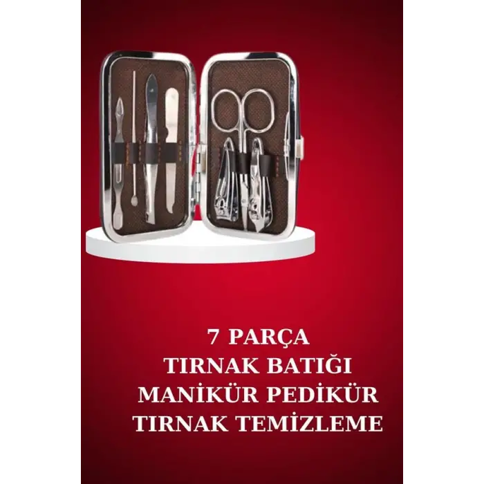 Manikür Pedikür Seti 7 Parça Tırnak Makası Kaş Makası Cımbız Çantalı