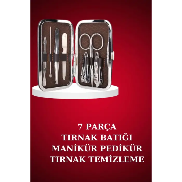 Manikür Pedikür Seti 7 Parça Tırnak Makası Kaş Makası Cımbız Çantalı