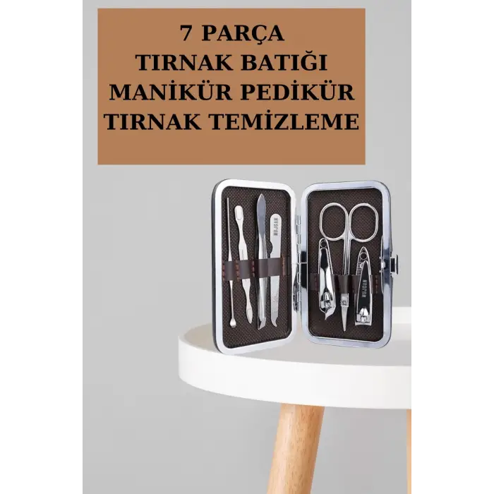 Manikür Pedikür Seti 7 Parça Tırnak Makası Kaş Makası Cımbız Çantalı
