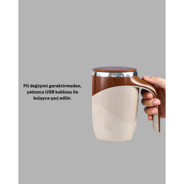Manyetik Karıştırıcı Kupa USB Şarjlı Otomatik Karıştırma Çift Katmanlı