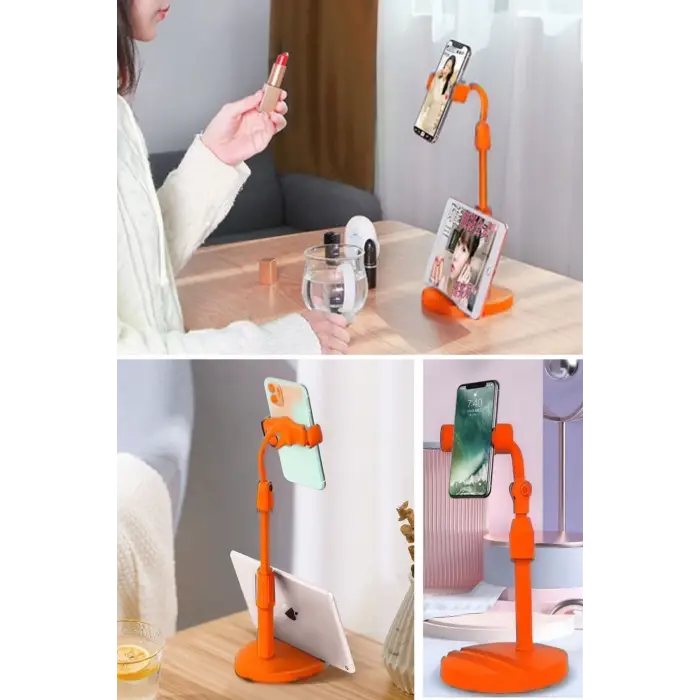 Masa Üstü Tablet Ve Telefon Tutucu Plastik Aparat Turuncu Telefon Standı