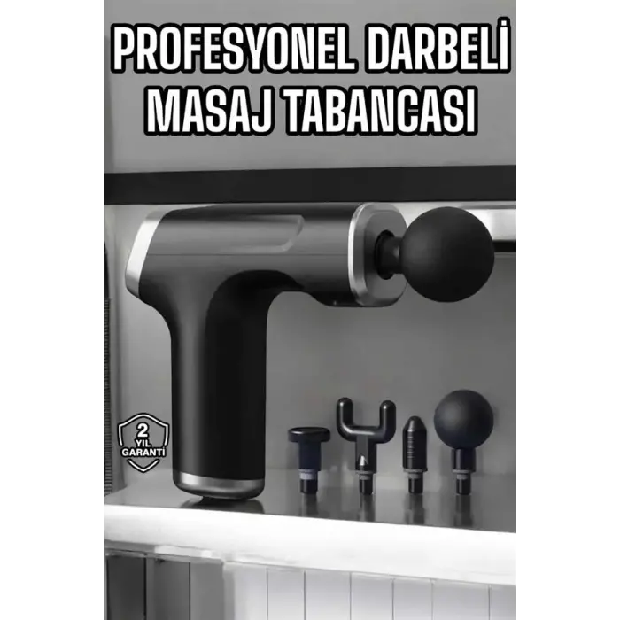 Masaj Tabancası 4 Başlıklı Kas ve Vücut Ağrıları İçin Şarjlı Darbeli