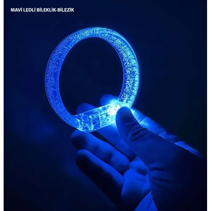 Mavi Led Işıklı Baskı Yapılabilen Pilli Bileklik Bilezik 1,5 cm Genişlik